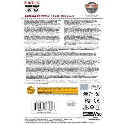 SANDISK SDSDXV6-064G-GNCIN SDXC Extreme CL10 V30 UHS-I/U3 150MB