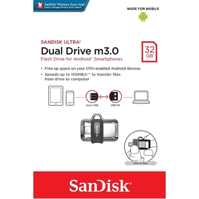SANDISK OTG ULTRA DUAL USB DRIVE 3.0 FOR ANDRIOD PHONES 32GB 150MB/s  SDDD3-032G