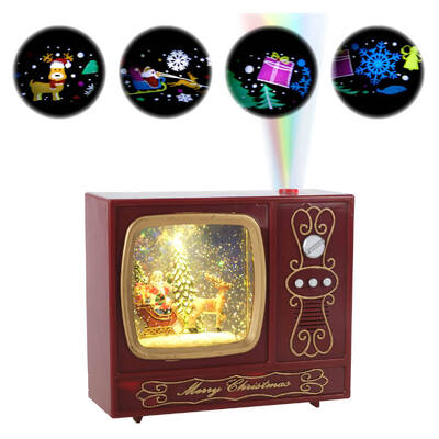 2-in-1 Vintage Radio Santa & Reindeer Snow Globe & Projector