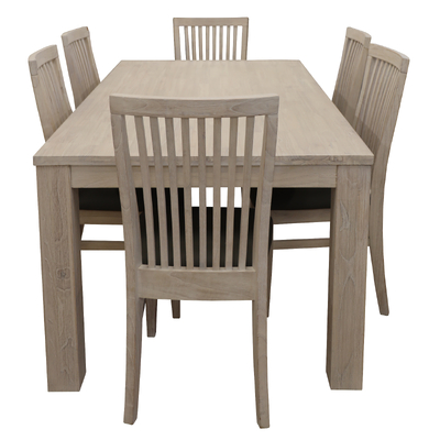 7Pc Dining Set 190Cm Table 6 Pu Seat Chair Solid Mt Ash Wood - White