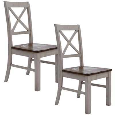 X-Back Dining Chair Set Of 2 Solid Acacia Timber Wood Hampton Brown White