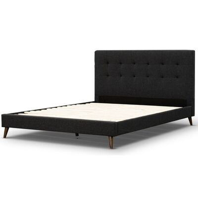 Queen Bed Platform Frame Fabric Upholstered Mattress Base - Charcoal