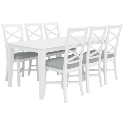 7Pc Dining Set 180Cm Table 6 Chair Acacia Wood Hampton Furniture - White