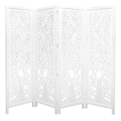 4 Panel Room Divider Screen Privacy Shoji Timber Wood Stand - White