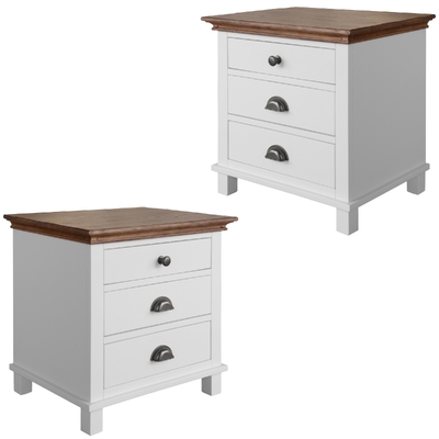 Set Of 2 Bedside Nightstand 3 Drawers Storage Cabinet Side Table -White