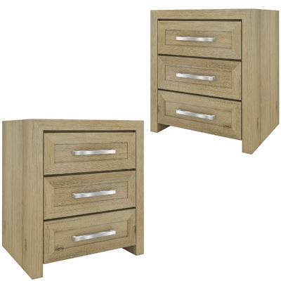 Set Of 2 Bedside Nightstand 3 Drawers Bed Storage Cabinet - Smoke