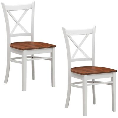 Dining Chair Set Of 2 Crossback Solid Rubber Wood Furniture - White Oak