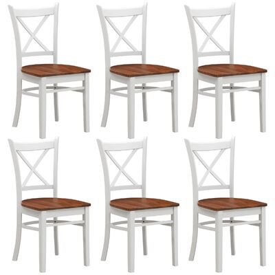 Dining Chair Set Of 6 Crossback Solid Rubber Wood Furniture - White Oak