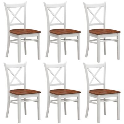 6 pcs Elegant White Oak Dining Chair Set - Crossback Design - Solid Rubber Wood