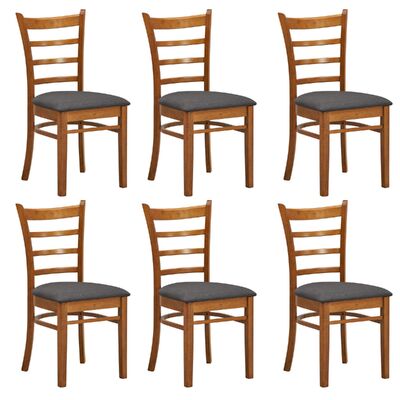 Dining Chair Set Of 6 Crossback Solid Rubber Wood Fabric Seat - Walnut