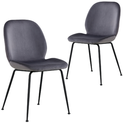 2X Dining Chair Fabric Seat With Metal Frame - Charcoal