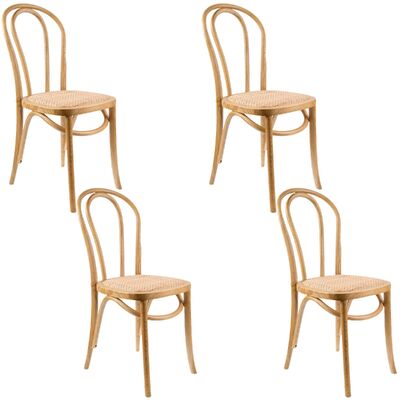 Arched Back Dining Chair Set Of 4 Solid Elm Timber Wood Rattan Seat - Oak