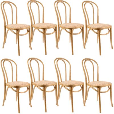 Arched Back Dining Chair Set Of 8 Solid Elm Timber Wood Rattan Seat - Oak