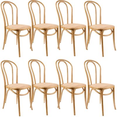 Elegant Oak Back Dining Chair Set of 8: Solid Elm Timber Wood with Rattan Seat