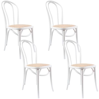 Arched Back Dining Chair 4 Set Solid Elm Timber Wood Rattan Seat - White