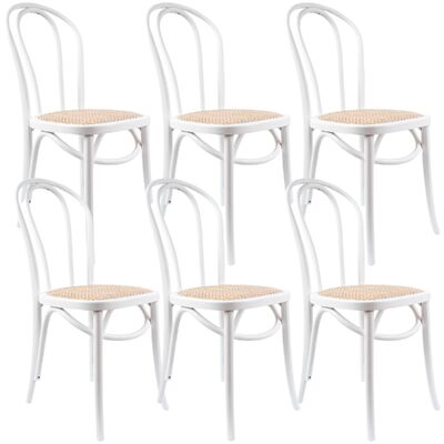Arched Back Dining Chair 6 Set Solid Elm Timber Wood Rattan Seat - White
