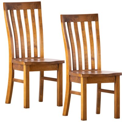 Dining Chair Set Of 2 Solid Pine Timber Wood Seat - Rustic Oak