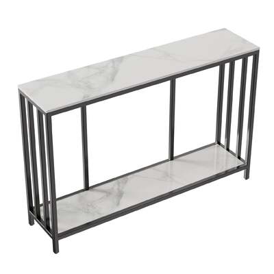 Bronte Dual Layer Marble Stone Console - White Marble Stone