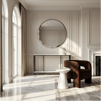 Bronte Dual Layer Marble Stone Console - White Marble Stone