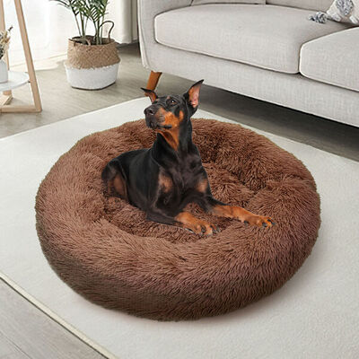 Pet Dog Bed, Plush Round Soft Nest, Light Coffee, Xl 100Cm