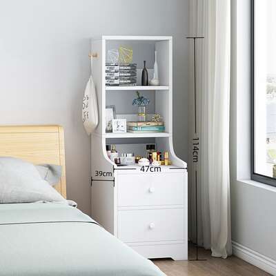 2x Bedside table set with drawers, slim tall cabinet, multifunctional design
