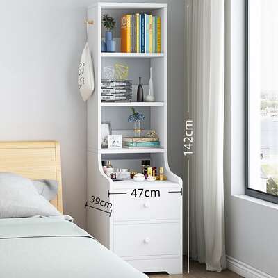 2x Bedside table pair with shelves drawers side hook modern design white