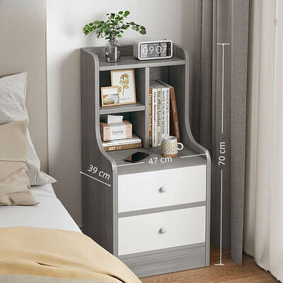 2x Bedside table pair with drawers, eco-friendly, modern design, curved sides
