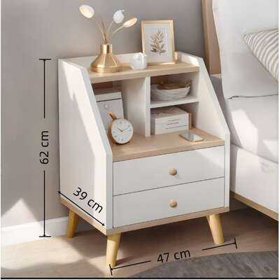 2x bedside table set wood grain drawers curved design furniture