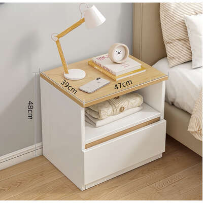 2x bedside table set modern white oak wood drawer minimalist design