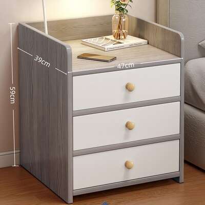 2x bedside table set 3 drawer light gray white wooden knobs bedroom furniture