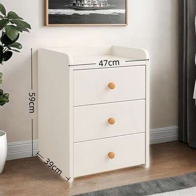 2x Bedside Table Pair White 3 Drawers Wooden Knobs Modern Minimalist Design