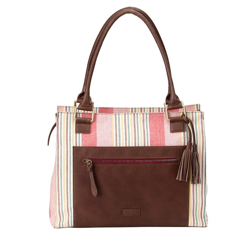 Oioi Nomadic Stripe Tote W-Leather Nappy Bag
