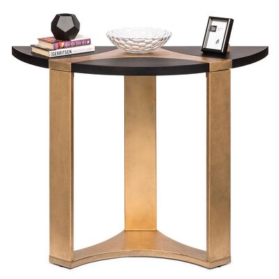 Contemporary Half Round Brass And Black Hallway Console Table