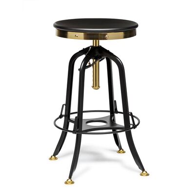 Industrial Height Adjustable Swivel Bar Stool - Wooden, Gold Black
