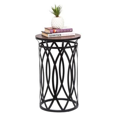 Black Round Iron Side Table With Cross Legs And Copper Finish Top