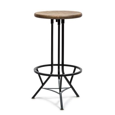 Industrial Wooden Iron Swivel Bar Stool - Black Rustic