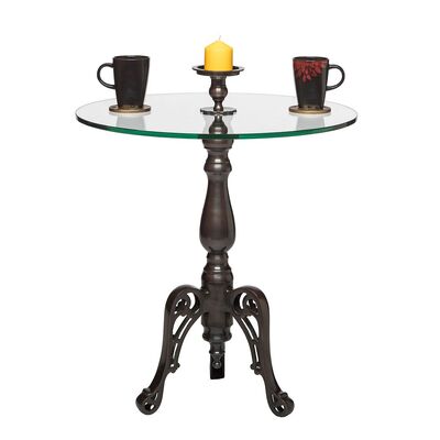 Iron Round Glass Coffee Table With Detachable Candle Holder