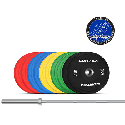 170kg Competition Bumper Plates Set with Competition Barbell