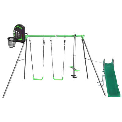 Kids Hurley 2 Metal Swing Set With Slide & Hoop