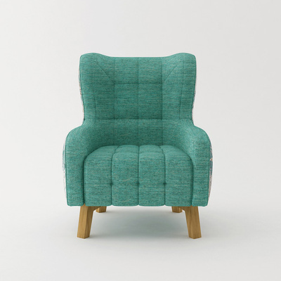 Armchair High back Lounge Accent Chair Designer Printed Fabric with Wooden Leg