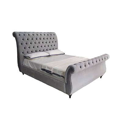 Bedframe Queen Size Velvet Fabric Navy Grey Colour