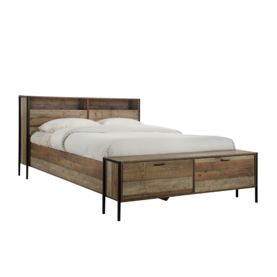 Queen Size Storage Bed Farme in Oak Colour with Particle Board Contraction and Metal Legs