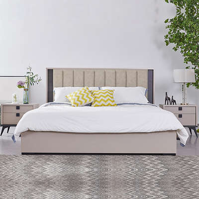 Queen Bed Frame Fabric Upholstery Mdf Led Headboard In Champagne Colour