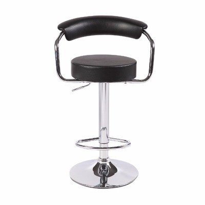 2X Black Bar Stools Leather High Back Adjustable Crome Base Gas Lift Swivel Chairs