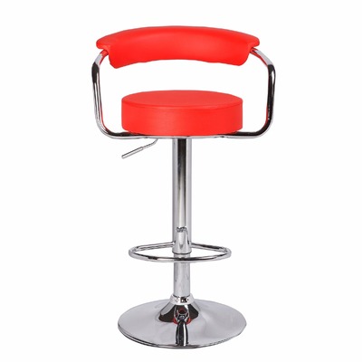 2X Red Bar Stools Leather High Back Adjustable Crome Base Gas Lift Swivel Chairs