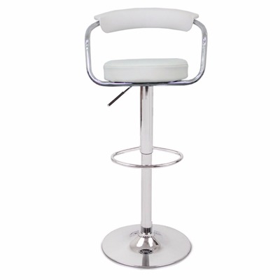 2X White Bar Stools Leather High Back Adjustable Crome Base Gas Lift Swivel Chairs