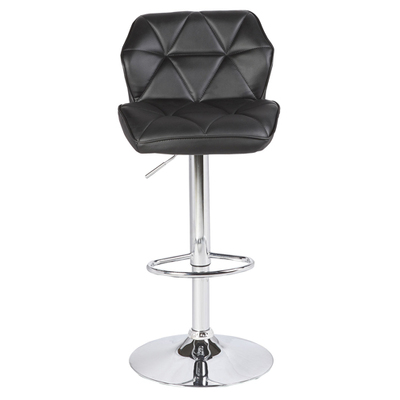2X Black Bar Stools Leather Mid High Back Adjustable Crome Base Gas Lift Swivel