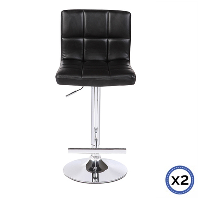 2X Black Bar Stools Leather Mid High Back Adjustable Crome Base Gas Lift Swivel Chairs