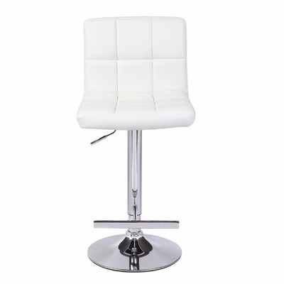 2X White Bar Stools Leather Mid High Back Adjustable Crome Base Gas Lift Swivel Chairs
