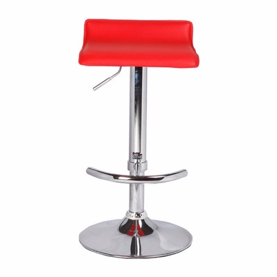2X Red Bar Stools Leather Low Back Adjustable Crome Base Gas Lift Slim Seat Swivel Chairs